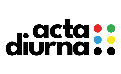 In questa immagine il logo del nuovo giornale Uici Acta Diurna. Il logo riporta per intero il nome del giornale e poi presenta i caratteristici sei punti del braille con i colori ufficiali dello stemma dell'unione. Il punto uno è rosso, poi verde, azzurro, giallo e gli ultimi due sono neri