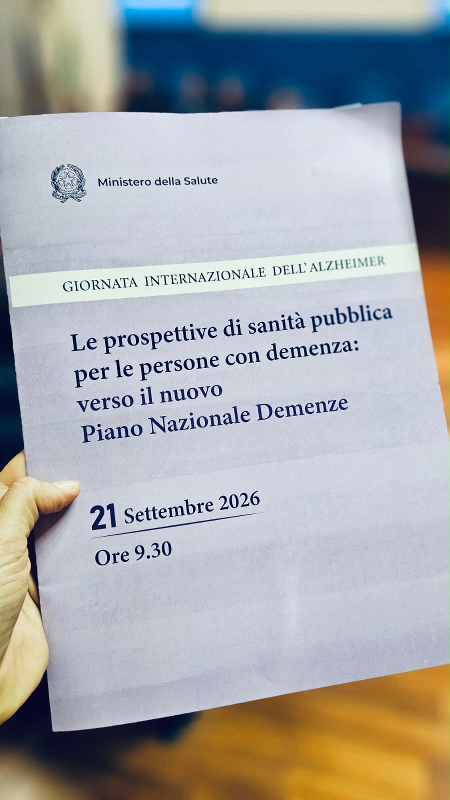 In occasione della Giornata Mondiale dell'Alzheimer, il Ministro della Salute Orazio Schillaci è intervenuto all'evento di presentazione del nuovo Piano Nazionale Demenze 2027-2031, sottolineando l'urgenza di risposte sanitarie e sociali a lungo termine per una patologia che in Italia coinvolge circa 1,2 milioni di persone e 6 milioni di familiari e caregiver.
