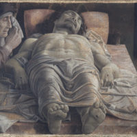Titolo: Cristo morto nel sepolcro e tre dolenti Autore: Andrea Mantegna Anno: 1483 circa Dimensioni: cm 68 × 81 Inventario: 352 Materia e tecnica: Tempera su Tela Sala: VI