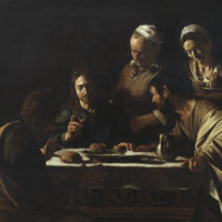 Titolo: Cena in Emmaus Autore: Caravaggio (Michelangelo Merisi) Anno: 1606 Dimensioni: cm 141 x 175 Inventario: 2296 Materia e tecnica: Olio su Tela Sala: XXVIII