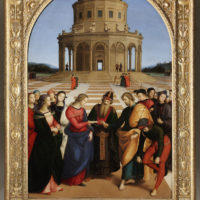 Titolo: Sposalizio della Vergine Autore: Raffaello Sanzio Anno: 1504 Dimensioni: cm 170 × 118 Inventario: 336 Materia e tecnica: Olio su Tavola Sala: XXIV
